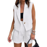 Leisure Commute Button Sleeveless Midriff-baring Vest Coat High Waist Shorts Two-piece Set - Image 9