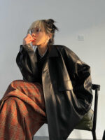 Women's Loose Pu Leather Short Retro Coat - Image 4