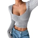 Women's Sunken Stripe Brushed T-shirt Short Midriff-baring Top - Image 5