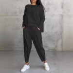 Women's Irregular Suit Long-sleeved Round Neck Top And Loose Harem Pants With Pockets Ins Fashion Trousers Set Women's Clothing - Image 2