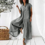 Women's Solid Color Casual Long-sleeved Mid-length Jumpsuit - Image 6