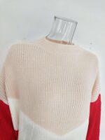 Women's Tricolor Inlaid Patchwork Knitted Sweater - Image 4