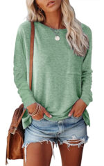 Pocket Split Long-sleeved Casual Bottoming T-shirt - Image 9