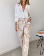 Women's Casual Long-sleeved Lapel Shirt Printed Wide-leg Pants Suit - Image 7