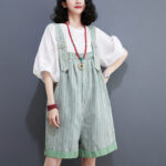 Fashion Striped Denim Straps Shorts - Image 2