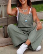 Women's Dark Green Casual Suspender Wide-leg Jumpsuit - Image 2