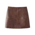 Women's Retro Lapels Long-sleeved Zipper Leather Jacket Skirt - Image 3