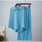 European And American Ins Style Solid Color Leisure Fashion Long Sleeve Blouse And Pants - Image 7