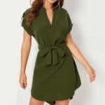 V-neck Short Sleeve Dress With Belt Summer Fashion Bowknot Dresses For Women Clothing - Image 4