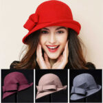 Women's French-style Elegant Retro Woolen Bowler Hat Curling Bow - Image 2