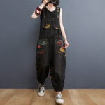 Women's Fashion Plus Size Age Reduction Print Suspender Jeans - Image 7