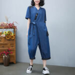Women's Fashion Drawstring Denim Jumpsuit - Image 5