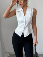 Summer European And American Temperament Striped Sleeveless Shirt - Image 5