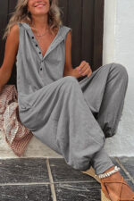 Button Hooded Sleeveless Trousers Jumpsuit - Image 3