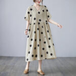 Loose-paneled Cotton And Linen V-neck Short-sleeved Dress - Image 4