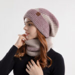2pcs Knitted Hat Suit With Scarf Winter Two-color Hat And Thick Warm Earflaps Wool Scarf - Image 6