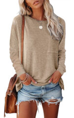 Pocket Split Long-sleeved Casual Bottoming T-shirt - Image 6
