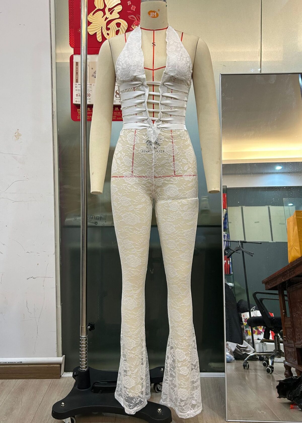 Lash Rope Lace Up Slim Fit Jumpsuit See-through - Image 3