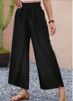Stylish Shirred Waist Wide Leg Pants - Women's Clothing - Comfortable Vacation Style Layered Pants For Spring & Summer With Elastic Waistband And Flowy Design For A Flattering Fit - Image 2