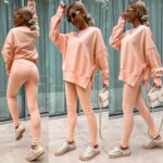 Sweater Suit Women's Casual Loose Long Sleeve Crew Neck Split Top Tight Trousers - Image 4