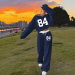 European And American Loose Casual Print Trousers Sweater Suit - Image 3