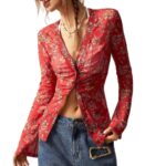 European And American Printed Shirt Women's Slim Fit Slimming Retro Temperament - Image 2