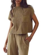 Women's Knitted Sleeveless Pocket Casual Rib Pullover Vest - Image 9