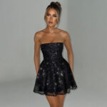 Tube Top Lace Dress With Back Bow-knot Summer Fashion Temperament Mesh Stitching Off-neck Short Skirt - Image 5