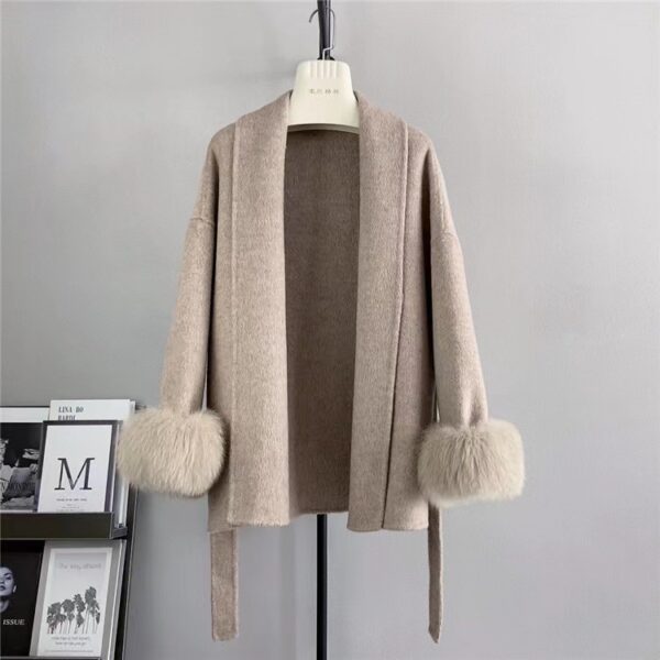 Cuff Detachable Fox Fur Cashmere Coat
