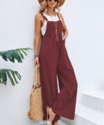 Women's Clothes Hot-selling Solid Color Casual Suspender Trousers Overall - Image 6
