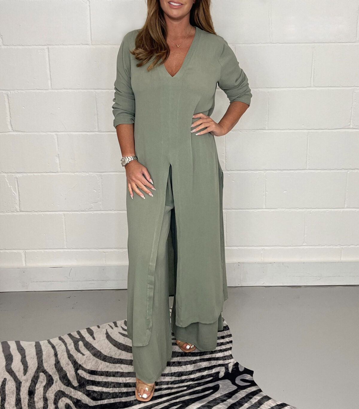 Women's Fashion Simple Solid Color Long Top Long Pants Set - Image 3