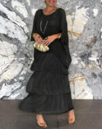 Women's Fashion Temperament Crew Neck Batwing Sleeve Dress - Image 5