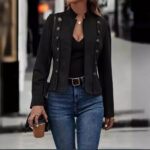 Women's Solid Color Double-breasted Decorative Deerskin Velvet Retro Long-sleeved Jacket - Image 3