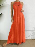 Swim Women Summer Holiday Hollow Out Dress With Halter Neck - Image 2