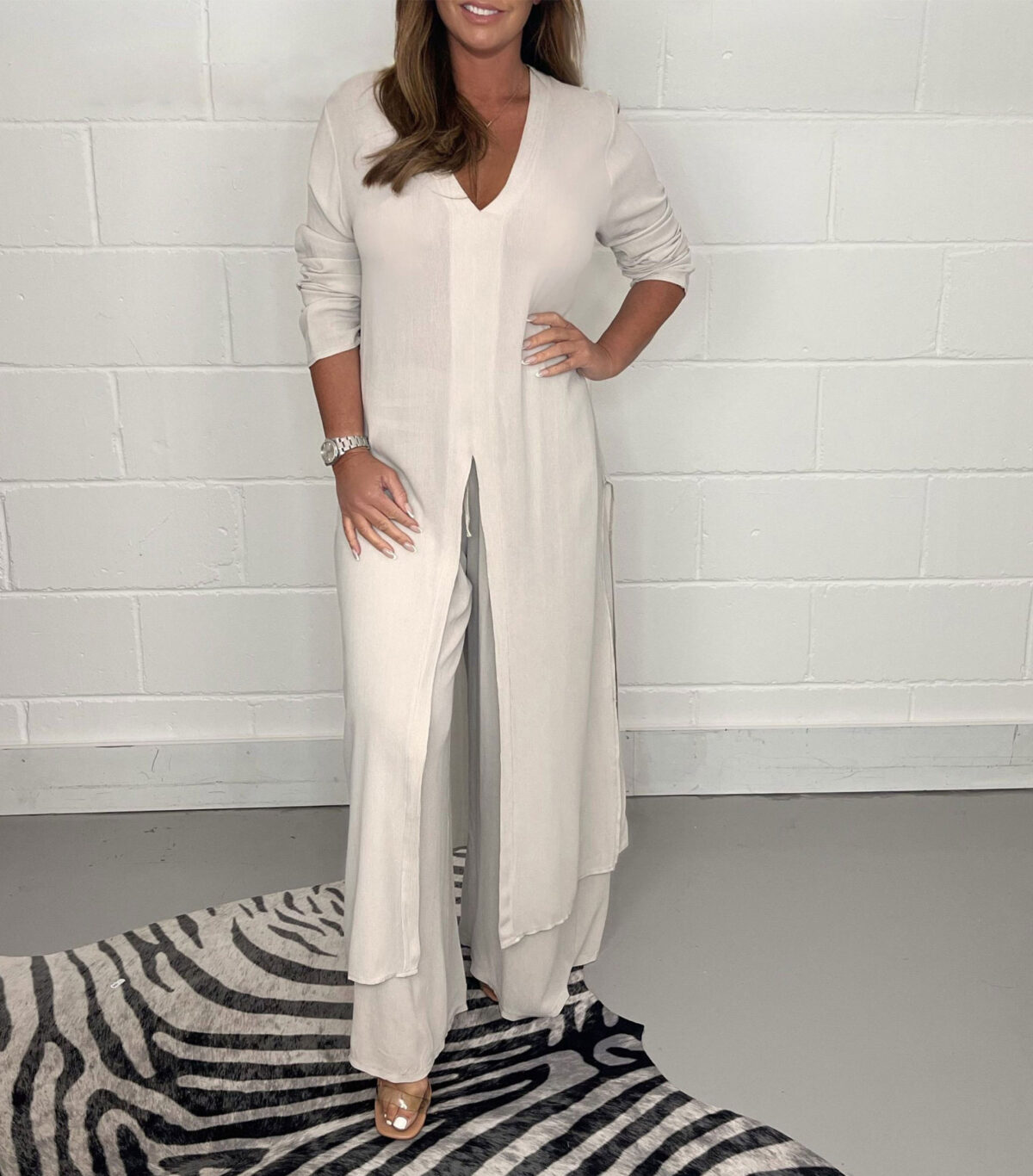 Women's Fashion Simple Solid Color Long Top Long Pants Set - Image 7