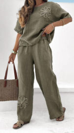 Women's 2-piece Set Plus Size Embroidered Leisure Suit High Waist Loose Trousers - Image 7