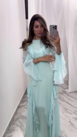 Round Neck Ruffled Long Sleeve Maxi Dress - Image 3