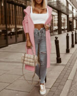 Ladies Hooded Solid Color Mid-length Knitwear Fashion Casual Pocket Long Sleeve Trench Coat - Image 3