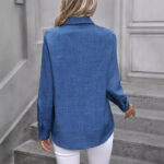 Women's Casual Single-breasted Solid Color Color Matching Long Sleeve Lapel Shirt - Image 2