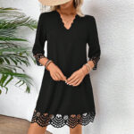 Lace Burning Flower A- Line V-neck Long-sleeve Dress - Image 6
