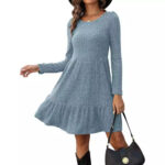Solid Color Round Neck Knitted Dress Sweater - Image 6