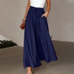 Women's Fashion Wide Leg Elastic Waistband Wide Leg High Waist Long Dress Pants - Image 9