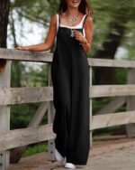 Women's Dark Green Casual Suspender Wide-leg Jumpsuit - Image 3