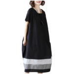 Cotton And Linen Short Sleeve Dress Large Size Women's Mid Length - Image 2