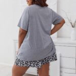 Love Patch Short Sleeve Pajamas Leopard Print Shorts Two-piece Suit - Image 2