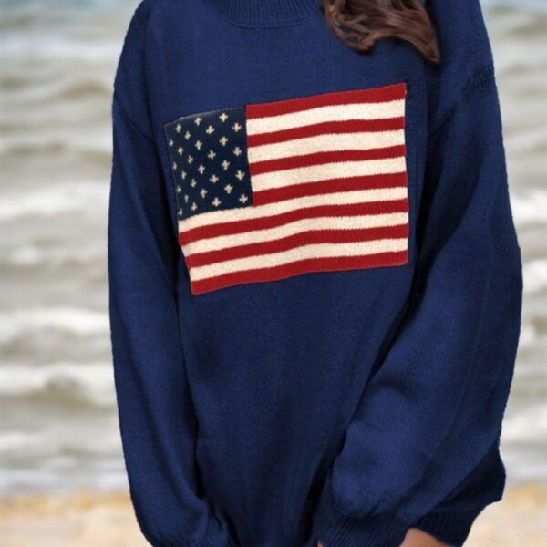 Usa Flag Design Drop Shoulder Sweater,Long Sleeve Tops
