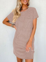 Striped Short Sleeve Pocket Dress Women - Image 8