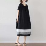 Cotton And Linen Short Sleeve Dress Large Size Women's Mid Length - Image 5