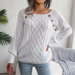 Square Neck Button Fried Dough Twists Knitting Pullover Sweater - Image 2