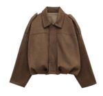 Women's Batwing Sleeve Lapel Suede Texture Effect Pilot Jacket - Image 6